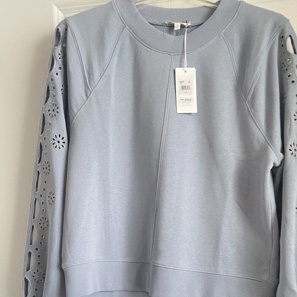 NWT $168 Splendid Collectn Joelle Eyelet Sleeve French Terry Sweatshirt Blue S